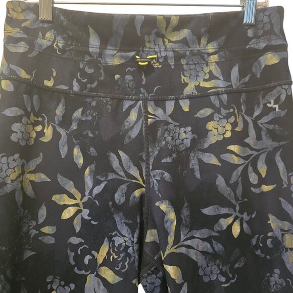 JoyLab Women's Athletic Hiking Navy Yellow Floral Leaf Women's Leggings M - Picture 2 of 6